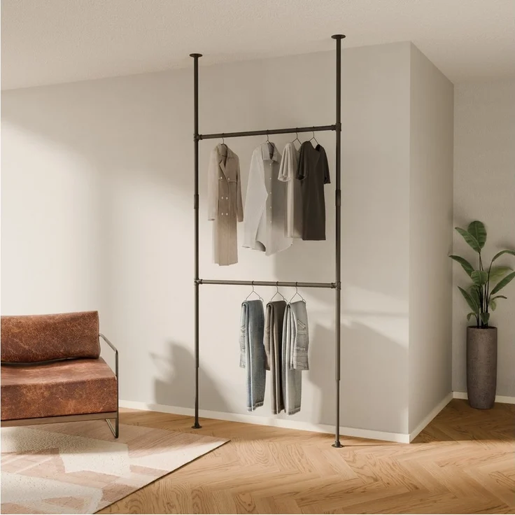 pamo. design Kleiderständer Garderobe LOFT, offener Kleiderschrank, höhenverstellbar, zum Klemmen, (Set, 1), Teleskop Kleiderstange für Kleider, Jacken & Mäntel – Bild 3