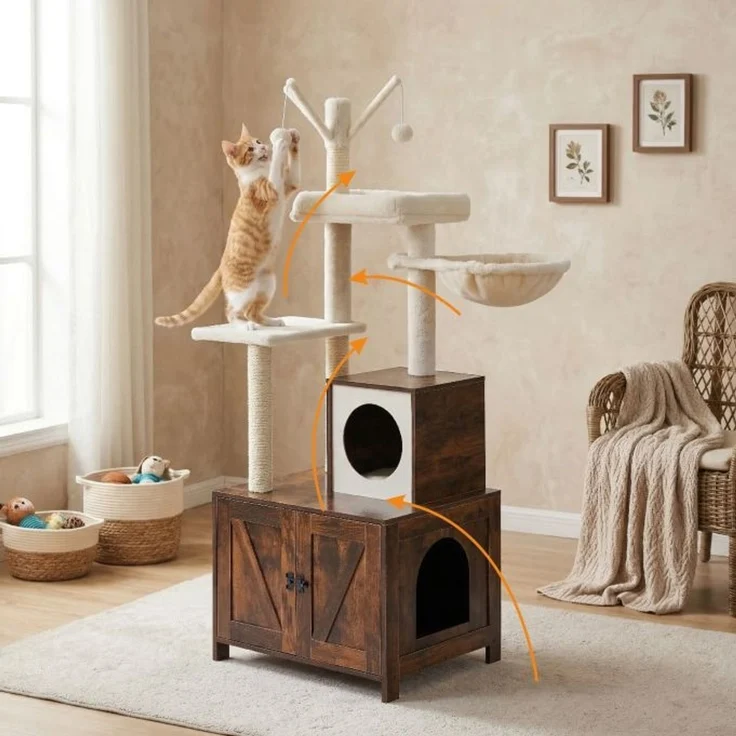 Relaxdays Kratzbaum mit Katzenklo-Schrank 150 cm – Bild 5