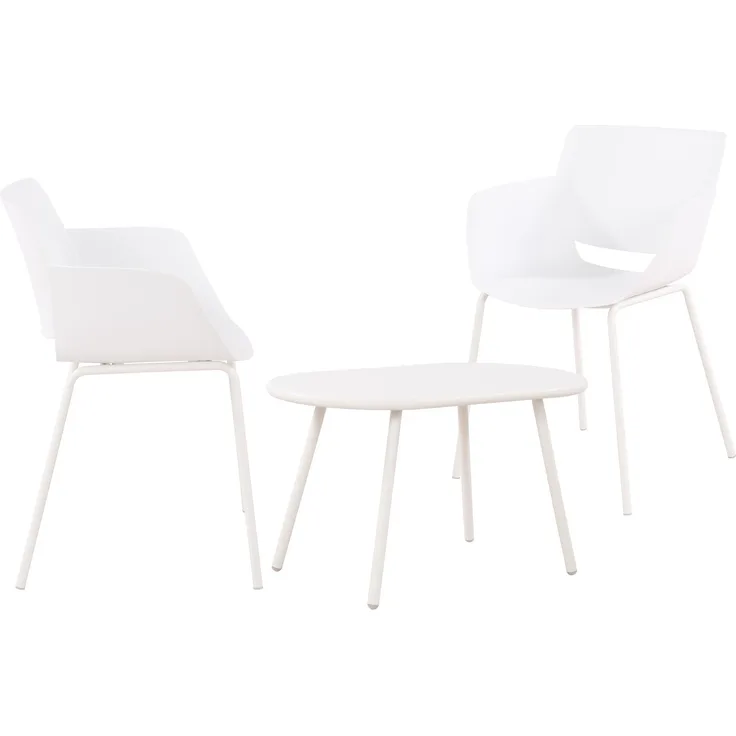 CLP Sitzgruppe Velvena Set Tisch Velva Stühle Alpena wetterfest und UV-beständig,weiß 2 Stühle