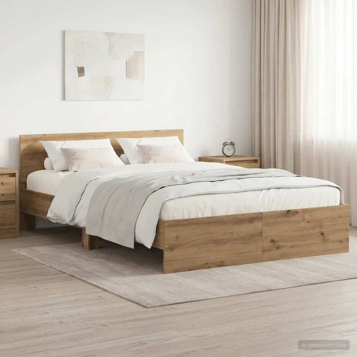 vidaXL Bettgestell mit Kopfteil Artisan-Eiche 140 x 190 cm 3445781 – Bild 1