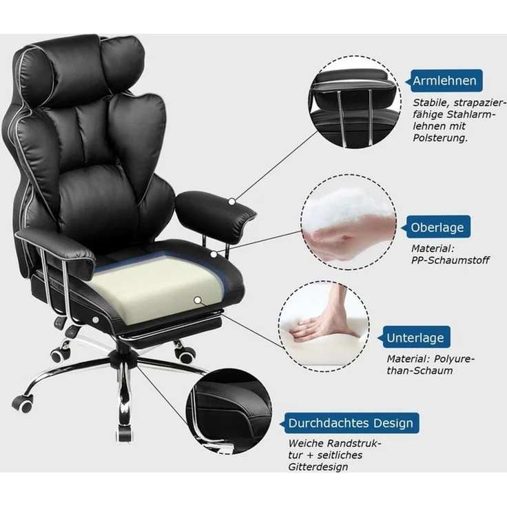 GTPLAYER Gaming-Stuhl Gaming Stuhl, Gamer Stuhl, Ergonomischer Bürostuhl Stoffoberfläche (Packung), Schreibtischstuhl Chefsessel mit Fußstütze höhenverstellbar kunstleder – Bild 3