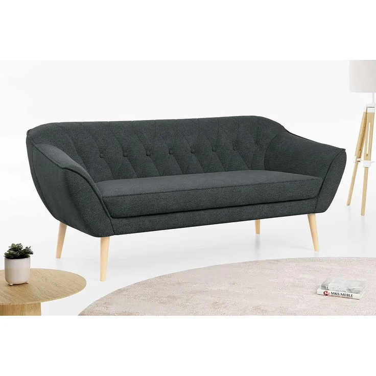 Sofa, Skandinavischer Stil, Holzbeine - PIRS - 3 Sitzer - Dunkelgrau - Stoff