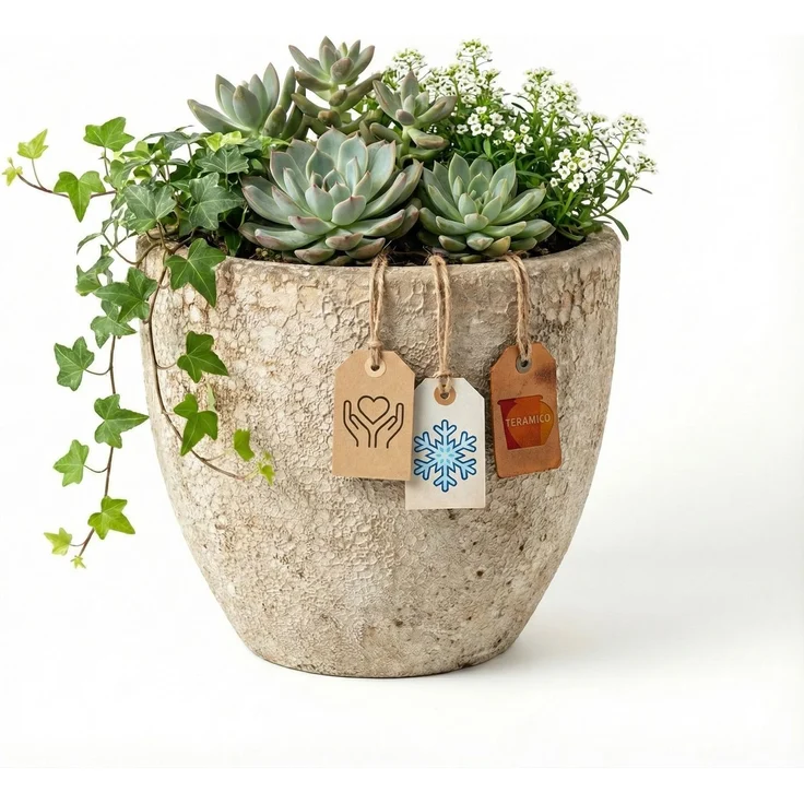 Keramik Blumentopf Eggpot Lava Weiß Ø 29cm Struktur Übertopf geschliffen Unikat – Bild 1