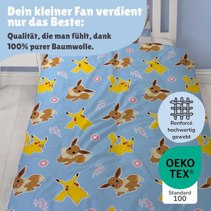 Pokemon Bettwäsche für Kinder 135x200 80x80 cm buntes Motiv mit Pikachu & Friends aus 100% Baumwolle – Bild 4