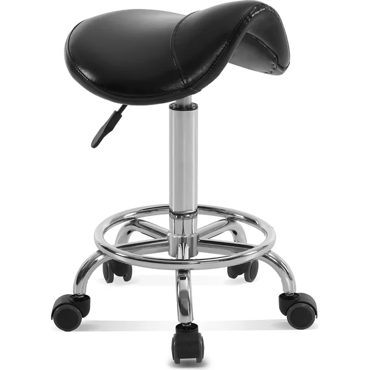 Barberpub Rollhocker Sattelhocker Höhenverstellbar, Bürohocker mit Rollen, Hocker für Arbeitszimmer Office Salon, Ergonomischer Bürostuhl, H110(Schwarz)