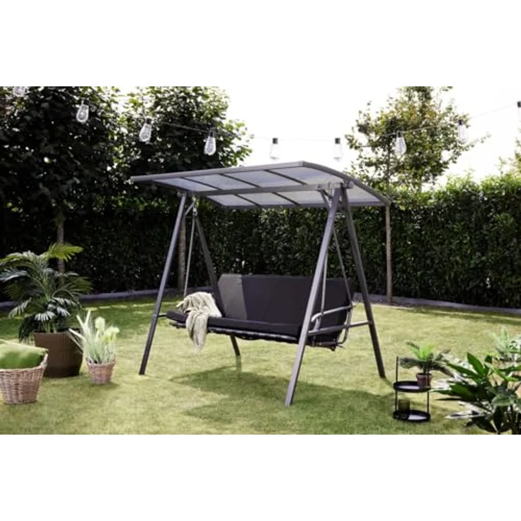 Primaster Hollywoodschaukel Madeira Stahl Gartenschaukel schwarz Sonnendach – Bild 5
