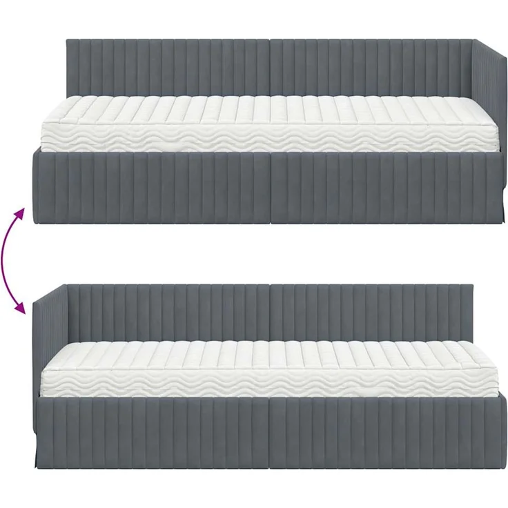 vidaXL Eckbettgestell mit Matratze mit Kopfteil 2 pcs Grau Samt 3393799 – Bild 12