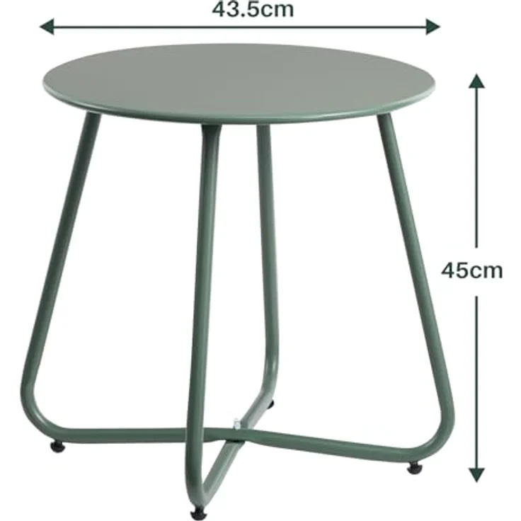 HollyHOME Beistelltisch Outdoor Balkontisch Klein Gartentisch Rund Beistelltisch Metall Wetterfest Loungetisch Outdoor Couchtisch für Patio Terrasse Wohnzimmer, Grün – Bild 3