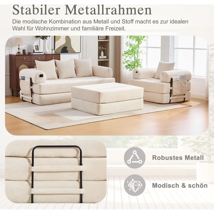 ZUBALIYA Ecksofa 94x67 cm, mit Ablageflächen, mit Cordbezug, mit breiten Armlehnen, modular aufgebaut, mit Schaumstoffpolsterung – Bild 6