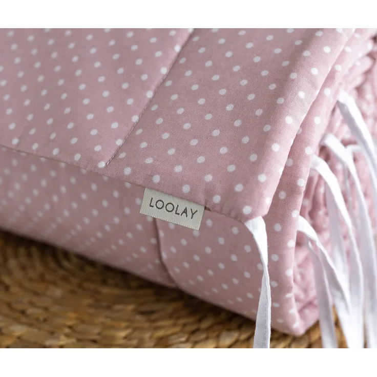 Loolay Bettnestchen Mini Punkte ROSA Bio-Baumwolle Atmungsaktives Babybett BETTUMRANDUNG, (Mädchen Babyausstattung Erstausstattung für Kinderbett 140x70 o. 120x60 cm, Umrandung Kopfschutz Bett Schutz Bettschlange 420, 360, 210, 180x30cm), Babyshower Pr...