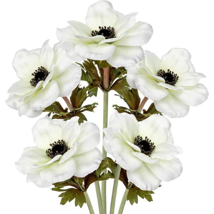 Künstliche Anemonen Kunstblumen Set Weiße Frühlingsblumen 53 cm Echt Dekoblume – Bild 1