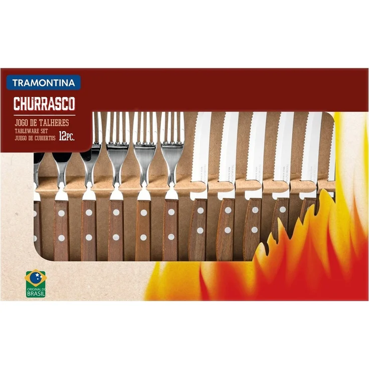 Tramontina Steakbesteck TRADICIONAL Steak-/Pizzabesteck - Holzgriff (12-tlg), 6 Personen, Edelstahl, 12-teiliges Set, rostfreier Edelstahl, Holzgriff – Bild 2