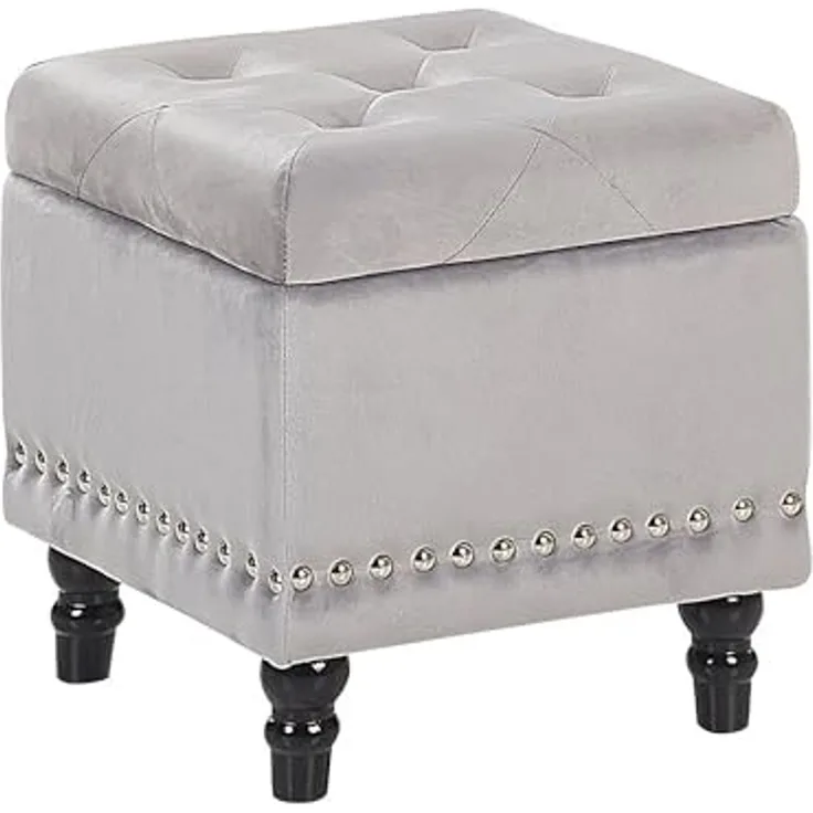 Pouf Samtstoff mit Stauraum hellgrau LORETTO