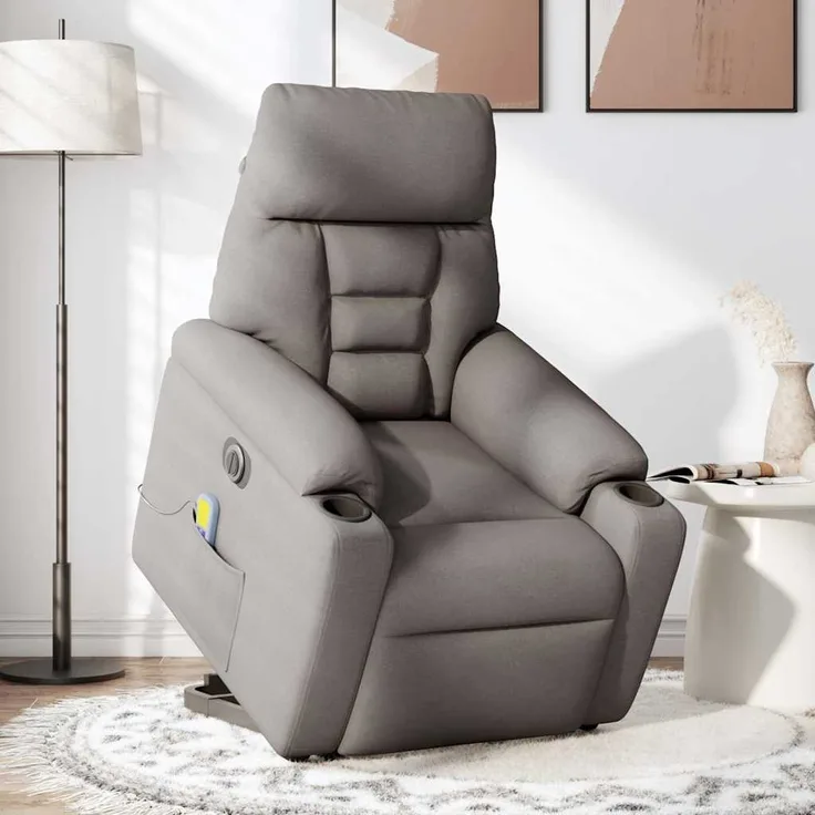 vidaXL Elektrischer Massagesessel mit Aufstehhilfe Taupe Stoff 3303069