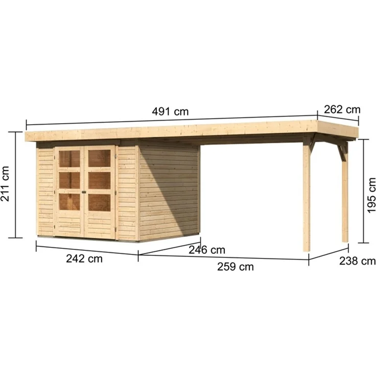 Karibu 19mm Gartenhaus Askola 3,5 mit Anbau 2,80m unbehandelt mit Rückwand – Bild 2