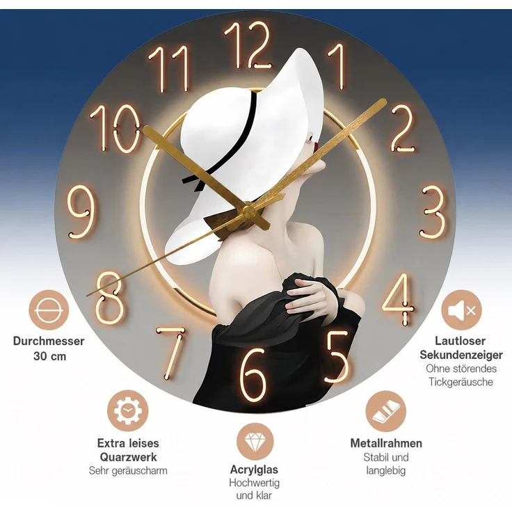 MOPUEA Wanduhr Moderne Glasuhr aus Gehärtetem Glas Elegante Uhr 12 zoll (Motiv Schwingungen im Licht Wanduhr für Wohnzimmer & Küche) – Bild 2
