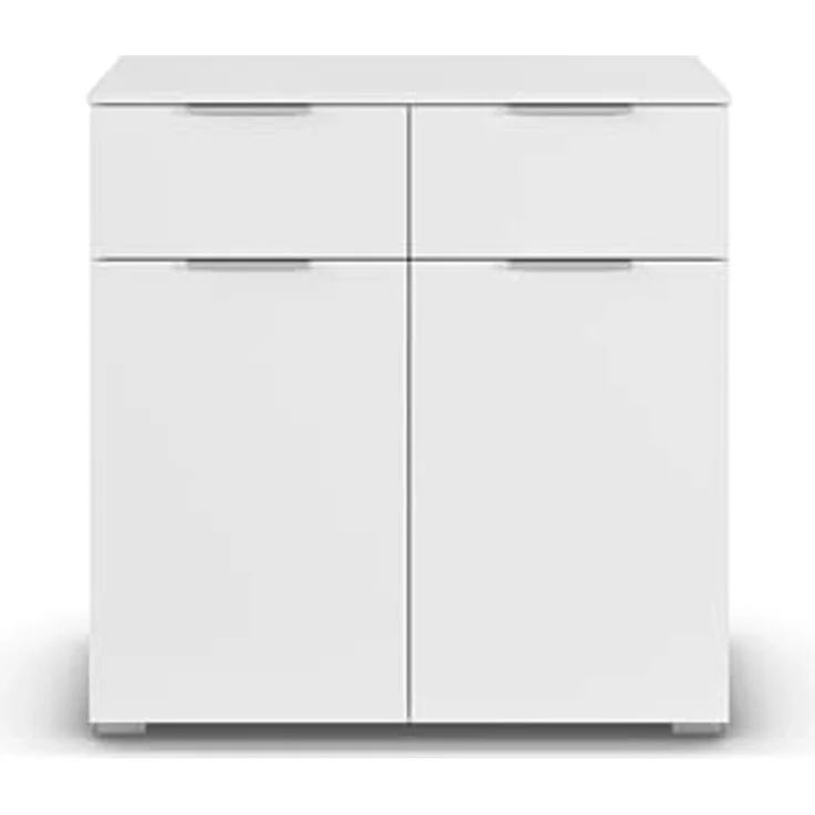 Rauch Möbel Alabama, Kommode für Schlafzimmer, Kinderzimmer, Garderobe, Flur, 2-türig, mit 2 Schubladen, Soft-Close-Funktion, Farbe Weiß, Griff Alufarben, Maße 80 x 81 x 42 cm – Bild 8