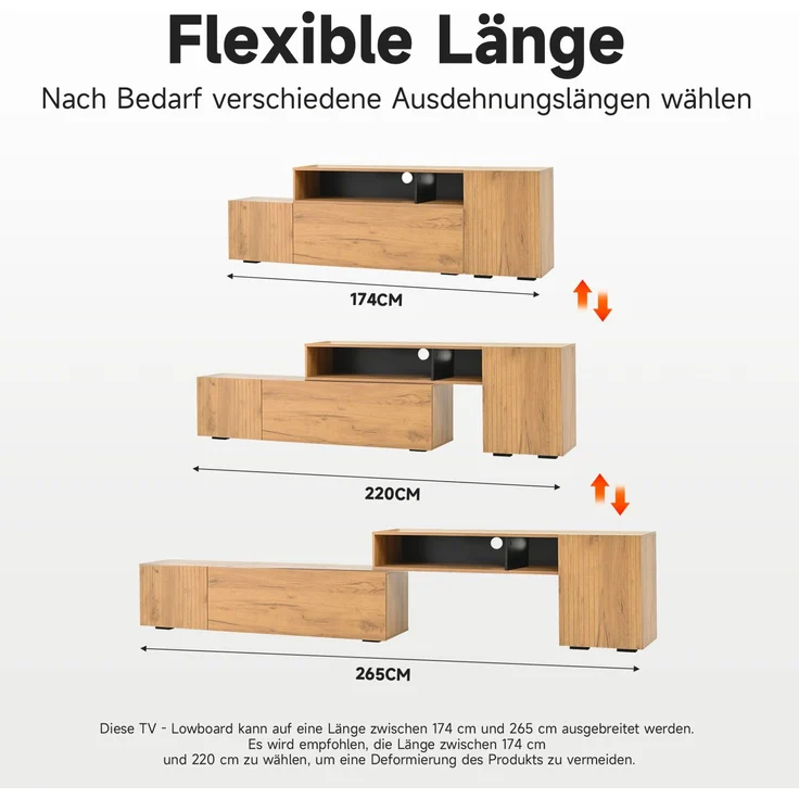 Wohnzimmer TV-Schrank-Set verstellbar & Wandschrank Holzfarbe & Schwarz, 3 Türen, 2 offene Schubladen, 1 halboffenes Regal – Bild 8