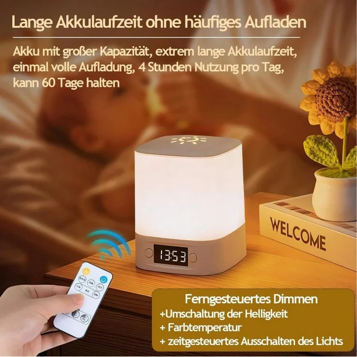 Luckice LED Nachttischlampe LED Nachtlicht,Touch-Lampe,Tisch-Nachttischlampen,Schlafzimmer Lampe, Soft Light Touch Tischlampe für Augenschutz, Die LED kann nicht ausgetauscht werden, Stufenloses Dimmen,Dreifarbig einstellbar, mit Touch-Sensor, Mit Fern... – Bild 2