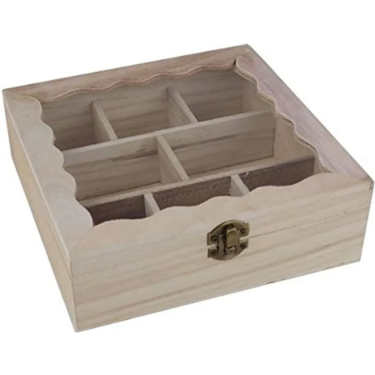 Teebox Holz 8 Fächer Teebeutelbox Teedose Kasten Teeaufbewahrung Verriegelung