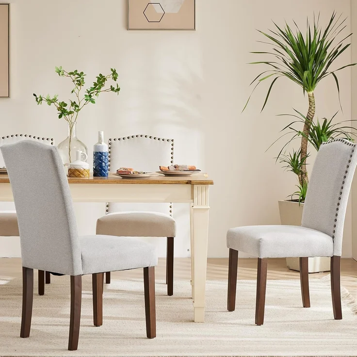 Sweetcripy Esszimmerstühle 2er-Set, hochwertiger gepolsterter Esszimmerstuhl aus Leder mit Nagelkopfbesatz und Holzbeinen, Esszimmerstuhl für Schlafzimmer, Wohnzimmer, Esszimmer, Grau – Bild 7