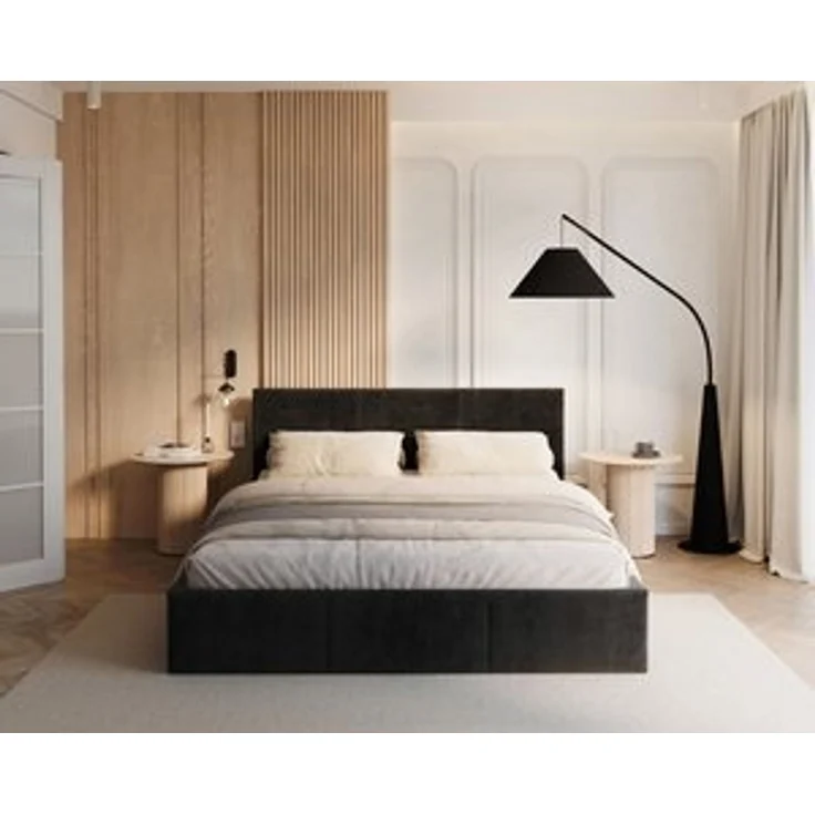 thematys Polsterbett mit Bettkasten & Lattenrost – Stauraumbett Cord 180x200cm, mit 23 cm Taschenfederkern-Matratze H2, Schwarz – Bild 7