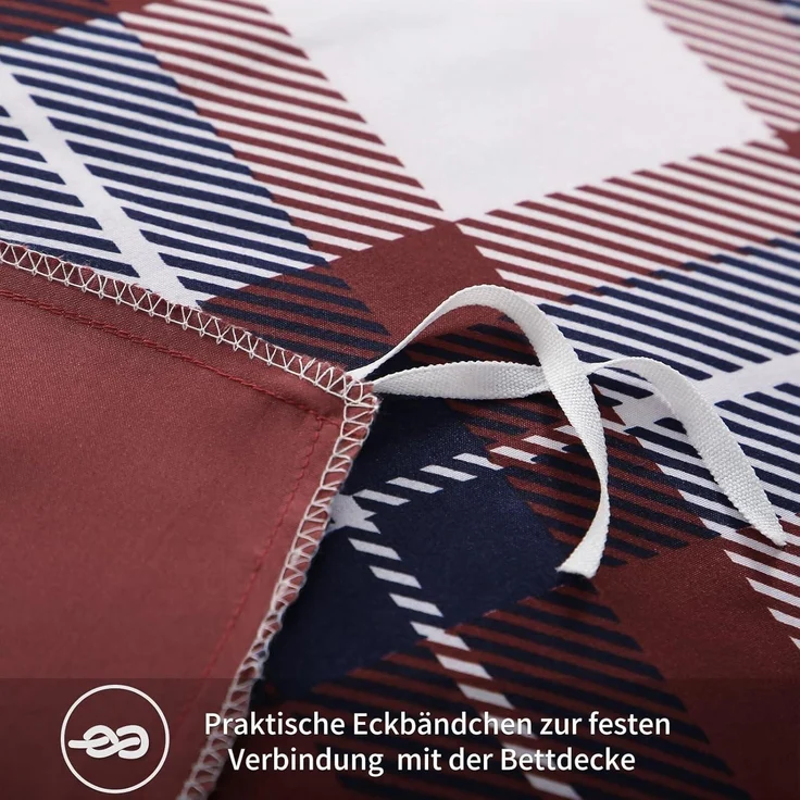 Bettwäsche Set 200x200 Rot Tartan Muster Mikrofaser Reißverschluss – Bild 5