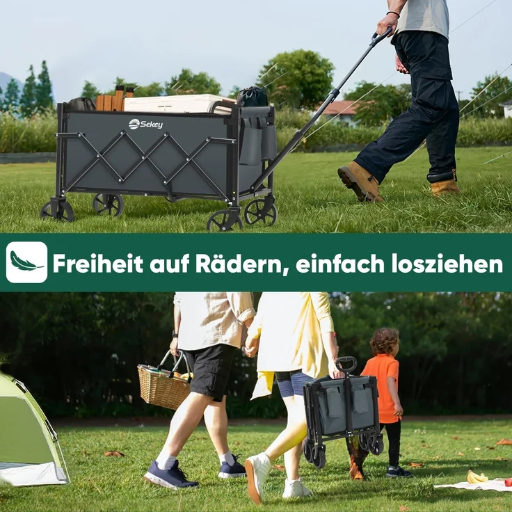Sekey Mini Bollerwagen Faltbar Handwagen Outdoor Transportwagen 60L, bis zu 80kg, Grau – Bild 2
