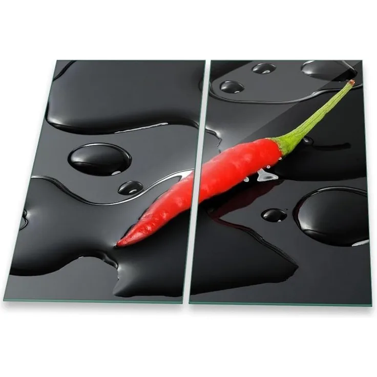Herdabdeckplatte Abdeckung Ceranfeld Abdeckplatte Schneidebrett 2-Teilig 60x52 Chili Rot Spritzschutz Glasplatte Ceranfeldabdeckung Schutz Herdschutz Sicherheitsglas Glasschneidebrett 2 x 30 x 52