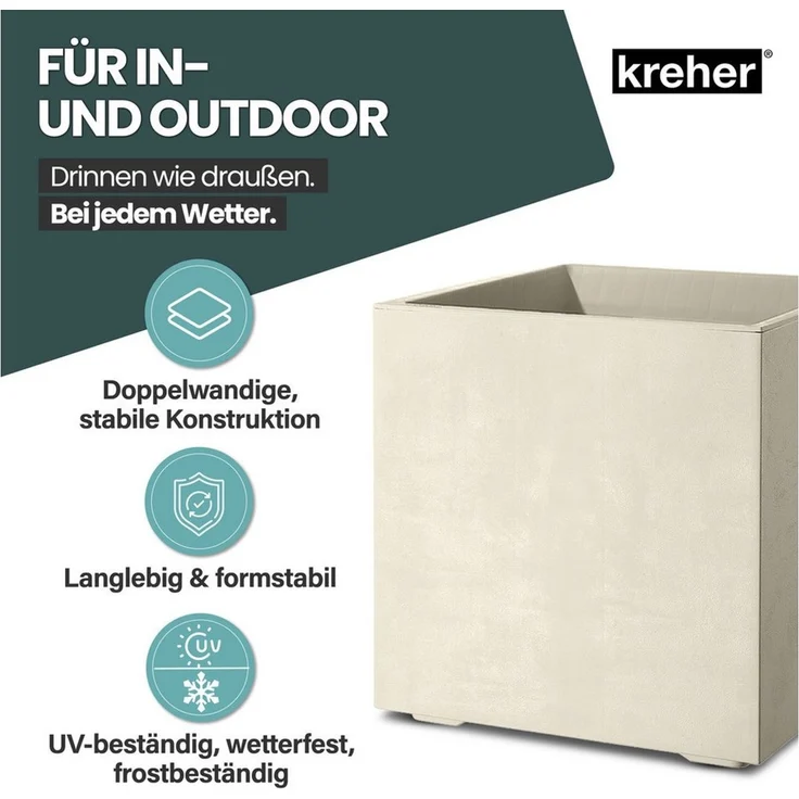 Kreher Pflanzkübel 'Millennium' aus Kunststoff 80 Liter, eckig, 2 Stück (Farbe wählbar) – Bild 3