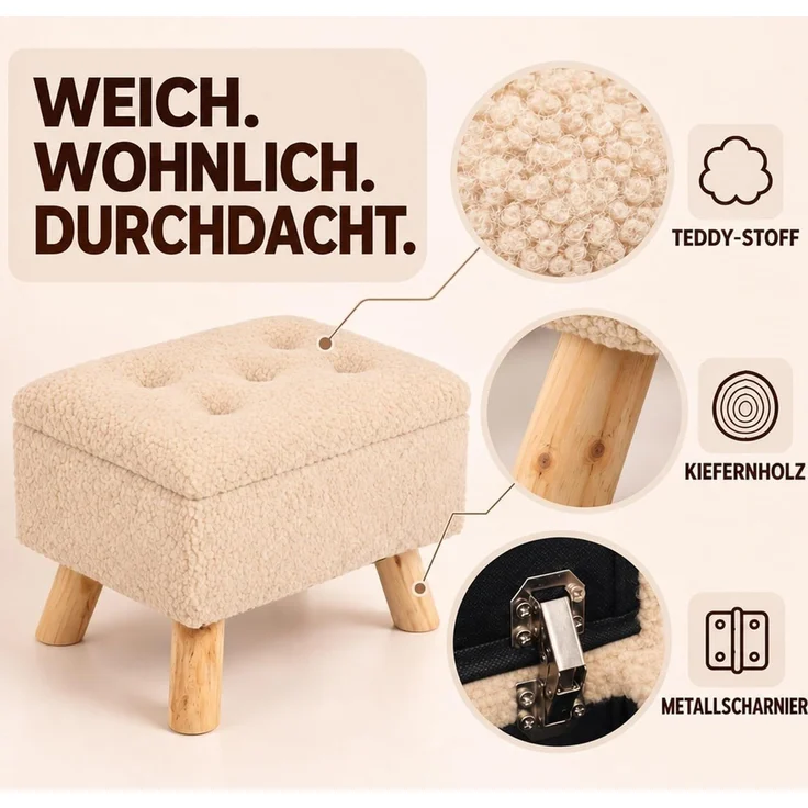 Relaxdays Hocker mit Stauraum Teddystoff – Bild 9