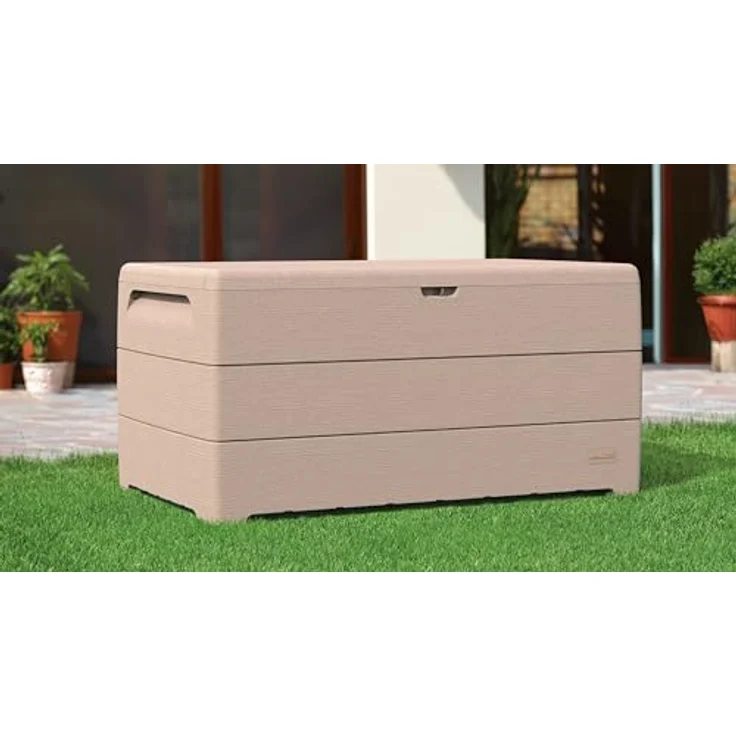 Duramax Cedargrain Durabox 416L Kissenbox aus Kunststoff, Für den Außenbereich, Aufbewahrungsbox, Deckbox und Garten-Organizer, Abschließbare Kunststoff-Kissenbox mit Gasflasche und seitlichen – Bild 3
