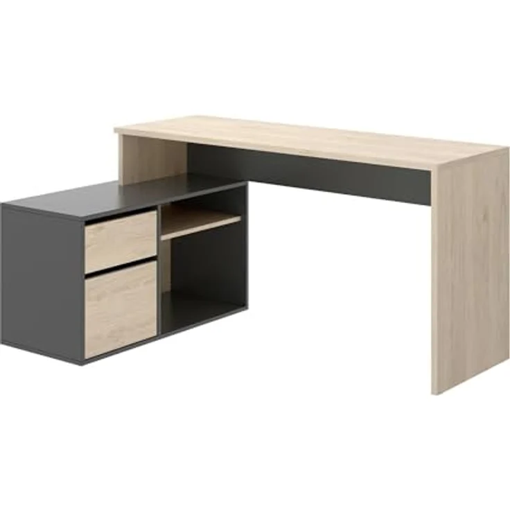 Dmora - Gardena-Schreibtisch, Schreibtisch mit Mehreren Positionen für das Büro oder Schlafzimmer, Mehrzweck-Ecktisch, 139 x 92 x 75 cm, Eiche und Anthrazit – Bild 9