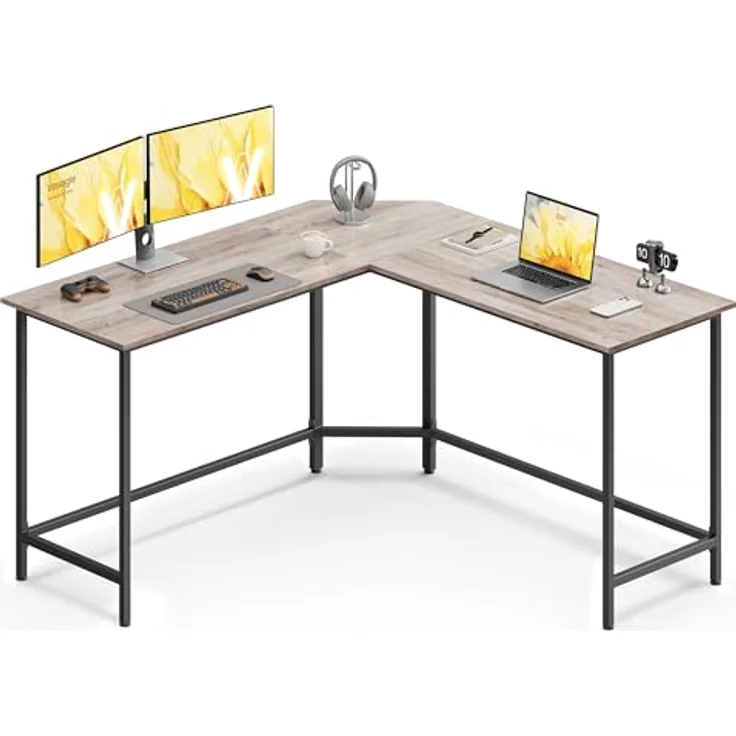 VASAGLE Schreibtisch, L-förmiger Computertisch, 140 x 140 x 76 cm, Eckschreibtisch, platzsparender Bürotisch, Gaming, Homeoffice, einfacher Aufbau, Greige meliert-tintenschwarz LWD073B02V1 – Bild 2