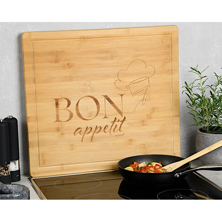 KESPER 58597-13 Schneide- und Abdeckplatte Motiv BON APPETIT aus Bambus / Herdabdeckplatte / Schneidbrett – Bild 6