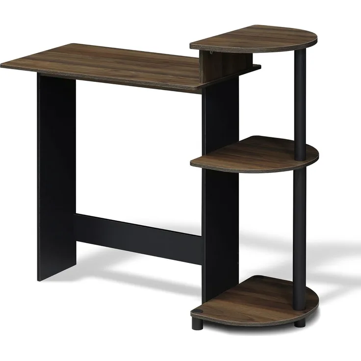 Furinno Compact Computer Schreibtisch, PC-Tisch, Bürotisch, mit Regalen, Columbia Walnut/Schwarz, 99 (Breite) x 85. 3 (Höhe) x 39. 4 (Tiefe) cm