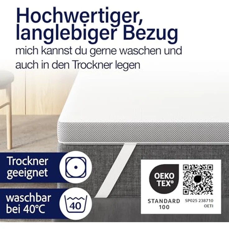 KNERST, Topper Matratzentopper 7-Zonen Komfort, 7cm Höhe, atmungsaktiv, pflegeleicht, 7 cm hoch Gel Topper,waschbarer Bezug, rutschfest, ergonomisch – Bild 7