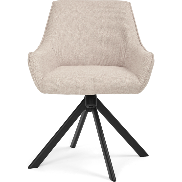 GOEURVANT 2178 Esszimmerstühle 6er-Set mit Armlehnen, 360° Drehbar, Wippfunktion, Webstoff - Beige – Bild 3