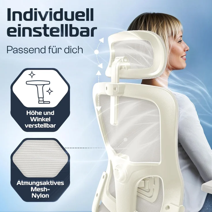 CLOUVOU BrightSeat Bürostuhl Ergonomisch [TESTSIEGER] Schreibtischstuhl 100% individuell einstellbar | Büro Stuhl & Gaming Stuhl | Computerstuhl Home Office Chair Ergonomic | Drehstuhl 150 kg – Bild 5
