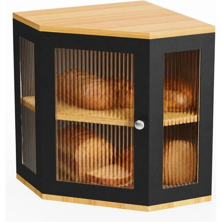 JEOBEST Brotkasten Bambus Brotkasten 2 Etagen mit Sichtfenst, Beste Aufbewahrung für Brot mit Magnetisch Acryltür Bread Bin – Bild 3