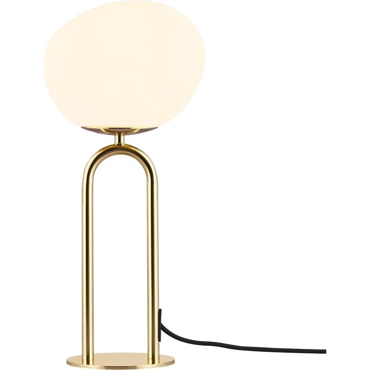 Nordlux Shapes Tischlampe E27, Messing / Opal Weiß, elegantes Design mit asymmetrischem Opalglas