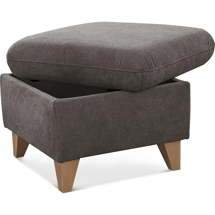 CAVADORE Hocker Lotta / Skandinavischer Stauraumhocker als Beistellhocker oder Fußhocker / 58 x 47 x 58 / Webstoff Paris Dunkelgrau Quadratisch