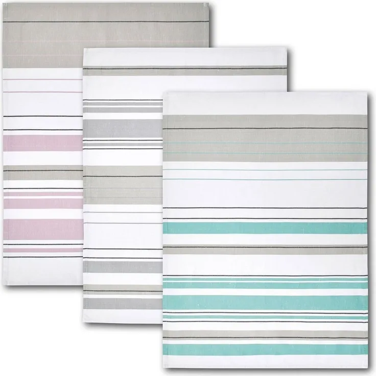 Dyckhoff Geschirrtuch Streifenvielfalt, (Set, 3-tlg, 1 x 3er Set (50 x 70 cm), Halbleinen, fusselarm