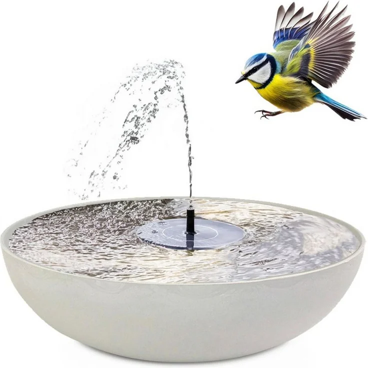 matches21 HOME & HOBBY Blumentopf Solarbrunnen Set für draußen 45 cm Vintage Deko-Schale hell-grau (1 St), Solar Springbrunnen als Gartendeko Balkon-Deko Vogeltränke Vogelbad – Bild 1