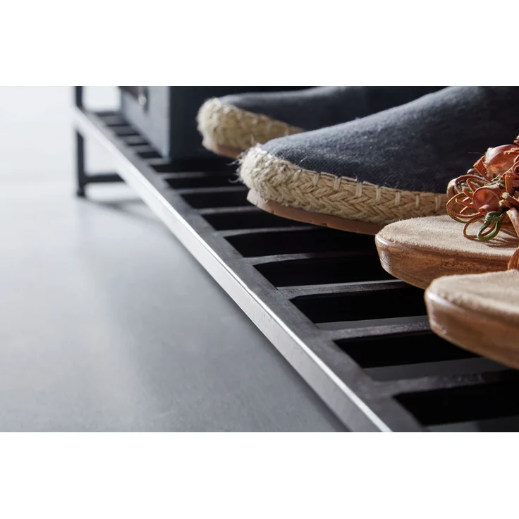 Sitzbank mit Stauraum Mango Massivholz Metall Braun 90x52x38cm Schuhregal Flurbank – Bild 11