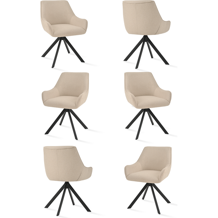 GOEURVANT 1178 Esszimmerstühle 6er-Set mit Armlehnen, 360° Drehbar, Webstoff - Beige Stoff