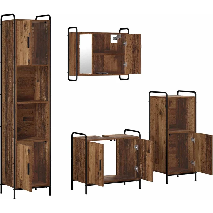 vidaXL Badezimmerschrank-Set 4 stk. Altholz 40 x 36 x 181 cm 3444595 – Bild 7