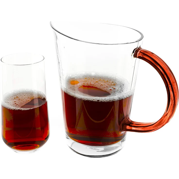 Karaffe mit Griff aus Glas, 1,3 Liter, 20x16 cm Transparent Glaskaraffe Rot – Bild 2