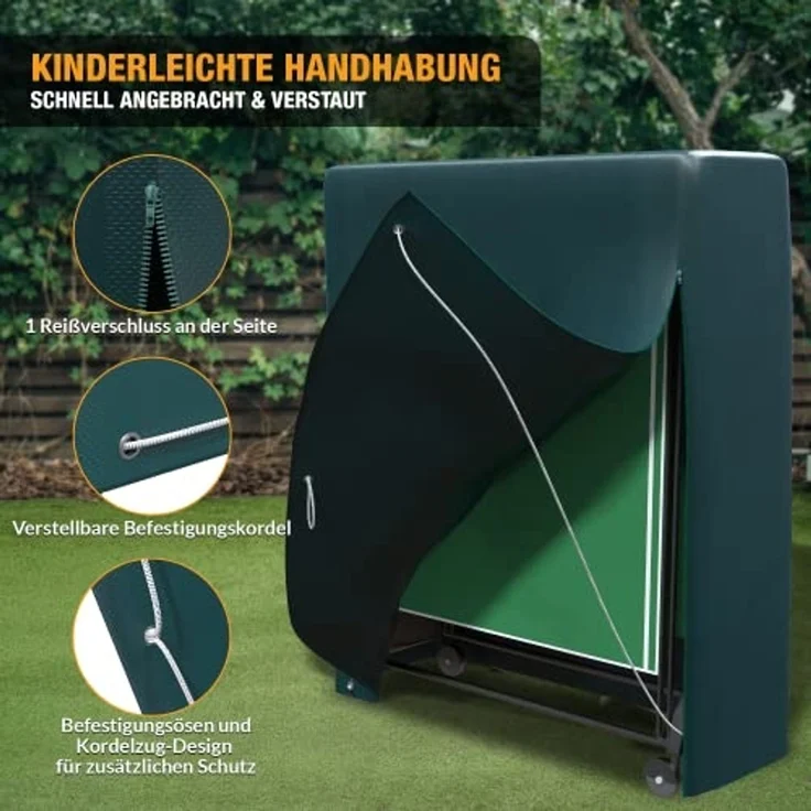 Kronenburg Gartenmöbel-Schutzhülle Tischtennisplatten Abdeckung - Wetterfeste Schutzhülle, mit Reißverschluss - Maße 180 x 160 x 55 cm, grün, UV-beständig – Bild 4