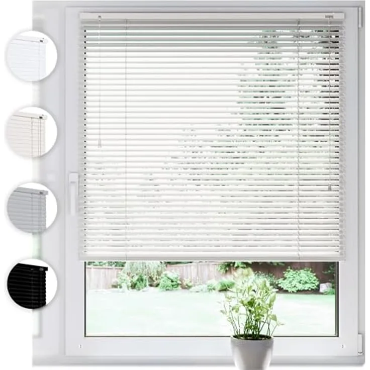 Sonello Jalousie Klemmfix ohne u. mit Bohren 30cm x 100cm Weiß Aluminium Jalousette, Klemmfix, Inkl. Halterung für Decken- u. Wandmontage Alu Jalousie Fenster u. Tür, Blickdicht freihängend